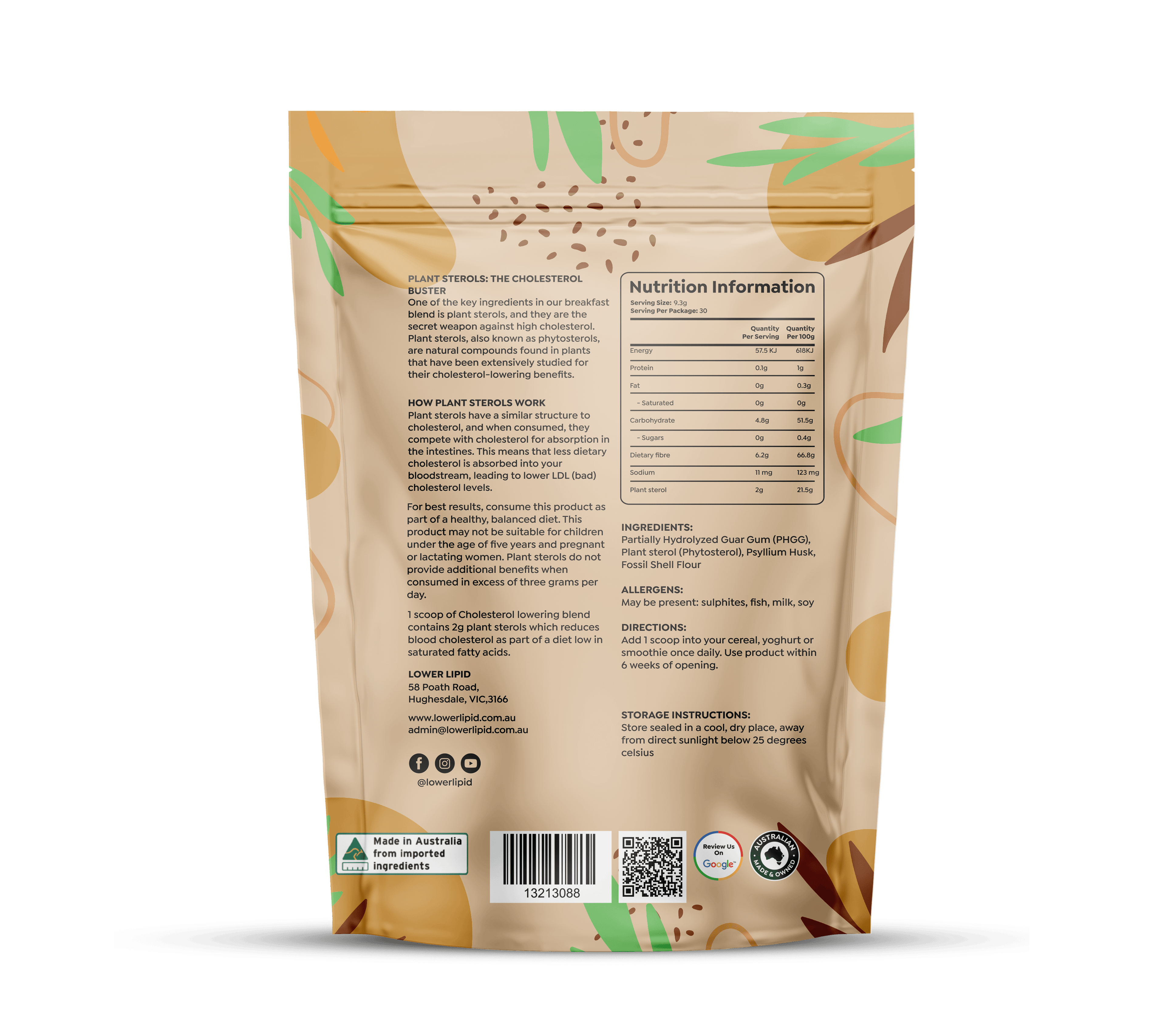 Back of Gluten free Cholesterol lowering blend