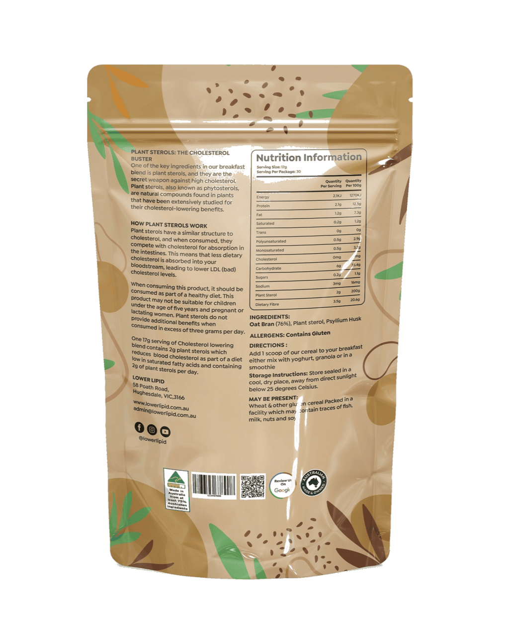 Back of bag - Cholesterol lowering blend