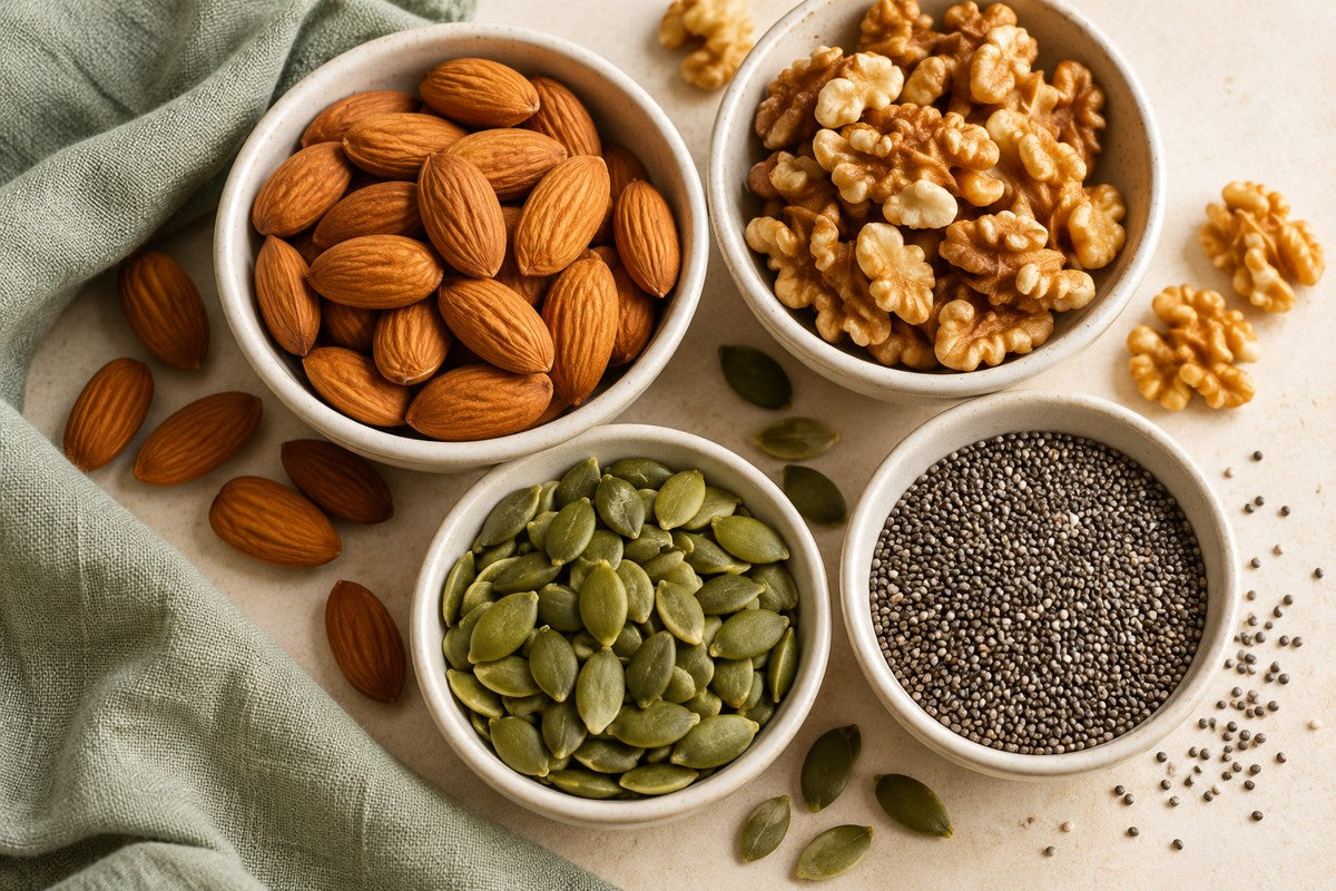 Almonds, walnuts, pumpkin seeds and chia seeds
